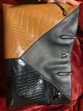 Victoria's Secret Black and Brown Croc-Texture Tote
